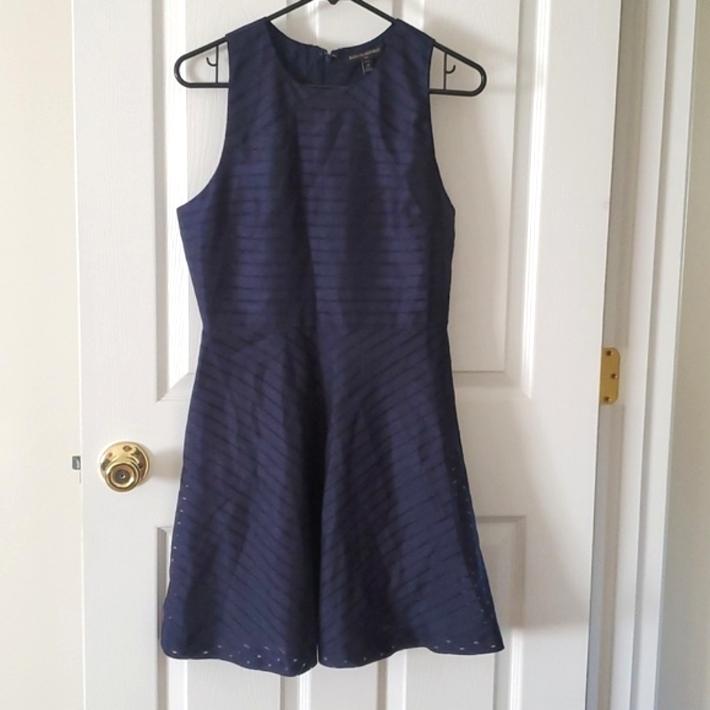 Banana Republic Fit and Flare Dress with Sheer Stripe Overlay Size 6P